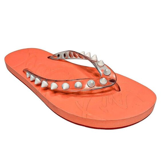 Christian Louboutin Loubi Flip Flop Spikes Donna Flat Thong Sandals EU 37 US 7 - Picture 1 of 9